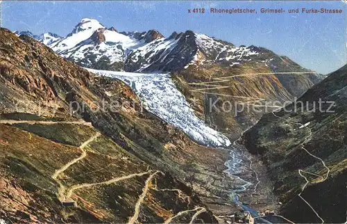 Rhonegletscher Glacier du Rhone mit Grimsel und Furkastrasse Kat. Rhone