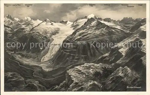 Furka und Grimsel mit Rhonegletscher Alpen Kat. Furka