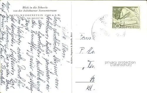Solothurn Hotel Weissenstein Sonntenterrasse Panorama Kat. Solothurn