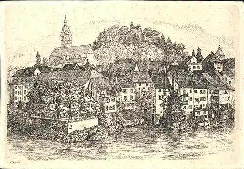 Kappel SO Stadtbild mit Kirche Zeichnung Kat. Kappel SO