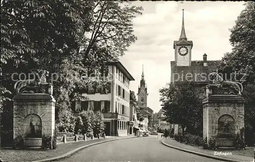 Zofingen Strassenpartie Loewenstatuen Kirchen Kat. Zofingen