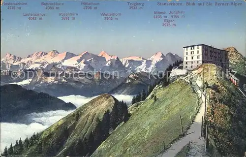 Stanserhorn Hotel mit Berner Alpen und Bergbahn Kat. Stanserhorn