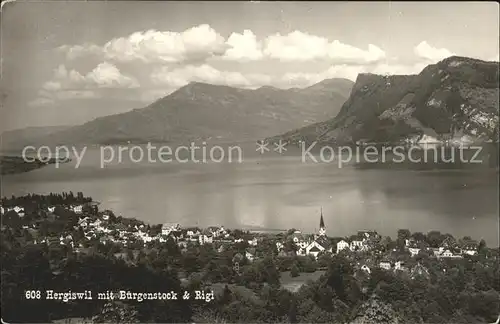 Hergiswil NW mit See Buergenstock und Rigi Kat. Hergiswil NW