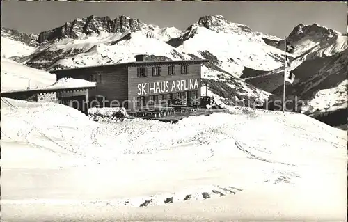 Fideris Skihaus Arflina mit Drusenfluh Sulzfluh und Scheienfluh Kat. Fideris