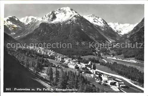 Pontresina mit Piz Palue und Roseggletscher Kat. Pontresina