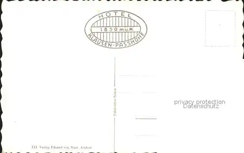 Klausenpass Hotel Passhoehe Clariden Kammlistock  Kat. Klausen
