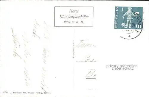 Klausenpass Hotel Grosse Windgaelle Schwarzstoeckli Kat. Klausen