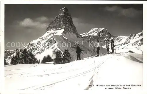 Braunwald GL mit Eckstock und boesen Faulen Skifahrer Kat. Braunwald