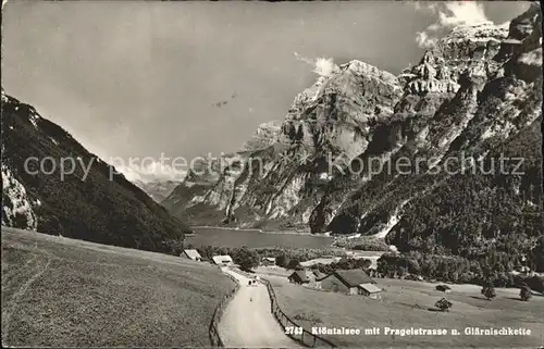 Kloental See mit Pragelstrasse und Glaernischkette Kat. Kloental