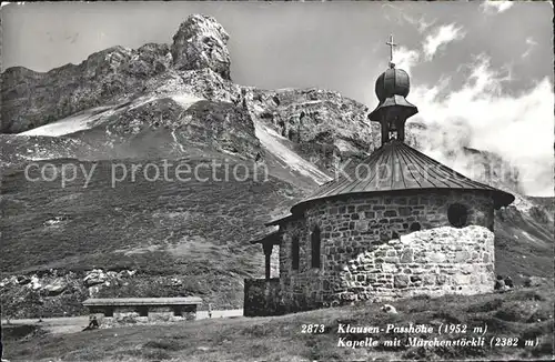 Klausenpass Passhoehe Kapelle mit Maerchenstoeckli Kat. Klausen