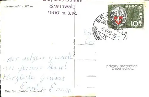 Braunwald GL Sessellift Bergbahn  Kat. Braunwald