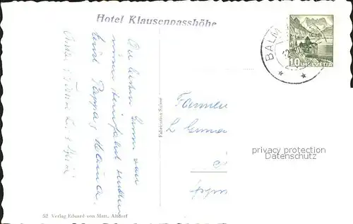 Klausenstrasse Rennstrecke Hotel Passhoehe Kat. Klausen