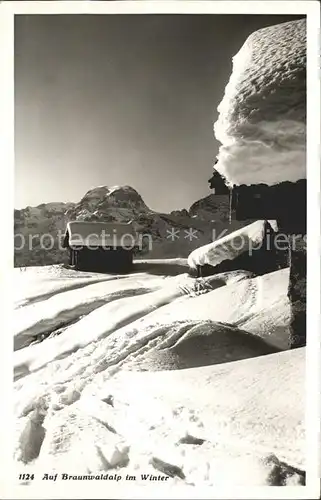 Braunwald GL Alp tief verschneit Kat. Braunwald