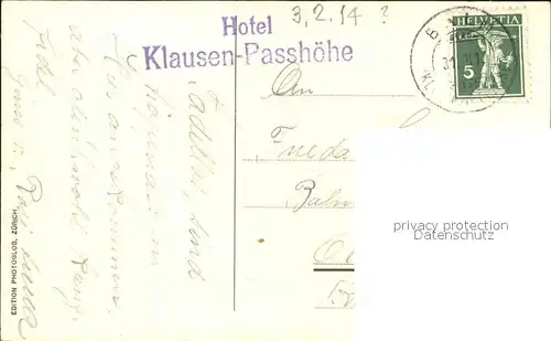 Klausenpass Maerchenstoeckli Hotel Klausen Passhoehe Kat. Klausen