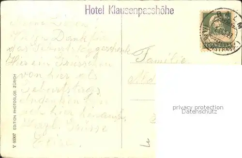 Klausenpass Hotel Klausen Passhoehe Scheerhorn Kat. Klausen