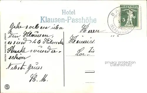 Klausenstrasse Hotel Klausen Passhoehe  Kat. Klausen