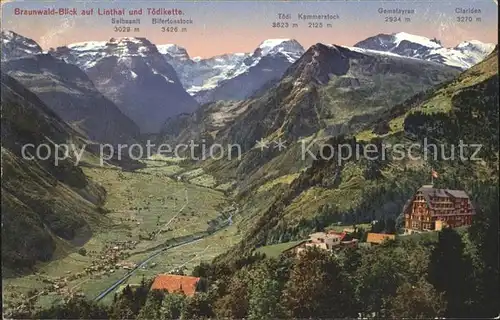 Braunwald GL Blick auf Linthal und Toedikette Kat. Braunwald