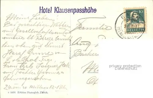 Klausenstrasse Hotel Klausen Passhoehe Kat. Klausen