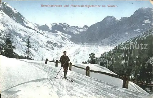 Bernina GR Morteratschgletscher im Winter Skifahrer / Bernina /Rg. Pontresina