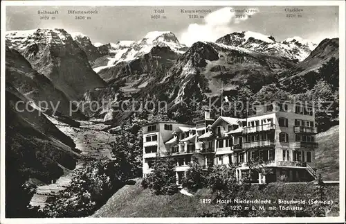 Braunwald GL Hotel Niederschlacht Toedikette Clariden Bifertenstock Kat. Braunwald