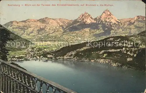 Seelisberg UR Kurhaus Terrasse mit Brunnen und Mythen / Seelisberg /Bz. Uri