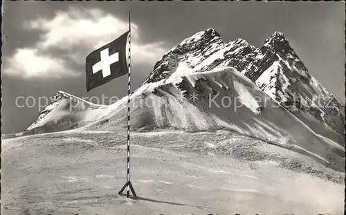 Jungfraujoch Gipfelblick Schweizer Flagge Kat. Jungfrau