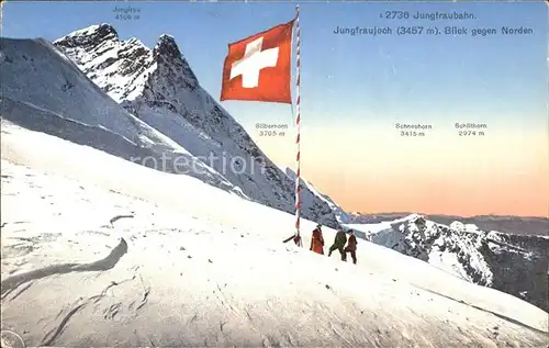 Jungfraujoch mit Jungfraubahn Jungfrau Silberhorn Schneehorn Flagge Kat. Jungfrau