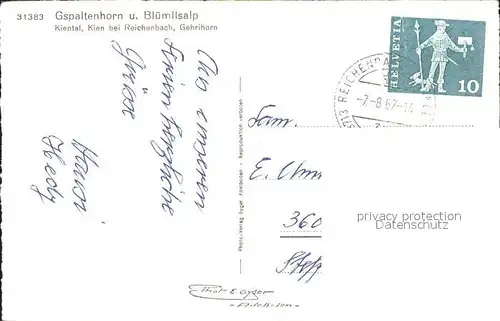 Kiental mit Kien Gspaltenhorn Bluemlisalp Gehrihorn Kat. Kiental