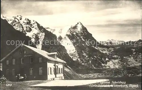 Grosse Scheidegg Berghaus mit Wetterhorn und Eiger Kat. Scheidegg Grosse