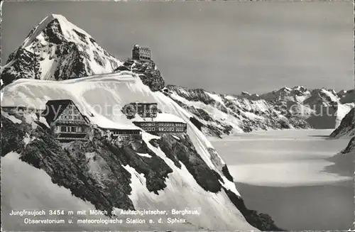 Jungfraujoch mit Moench Aletschgletscher Berghaus Observatorium meteorol Station Sphinx Kat. Jungfrau