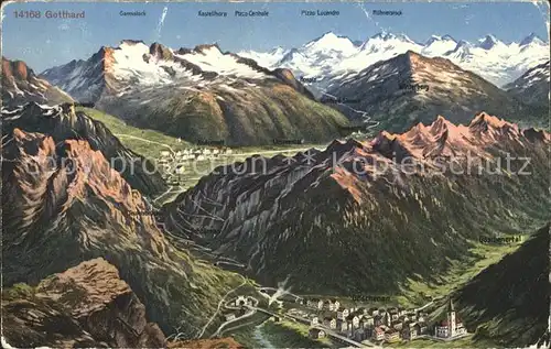 St Gotthard mit Andermatt und Goeschenen Panoramakarte Kat. Gotthard St.