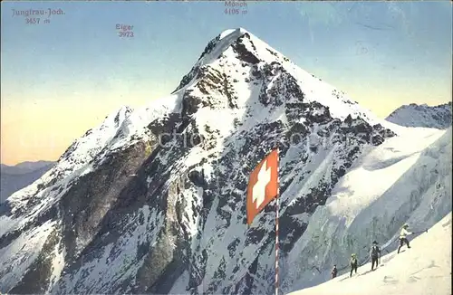 Jungfraujoch mit Eiger und Moench Bergsteiger Kat. Jungfrau