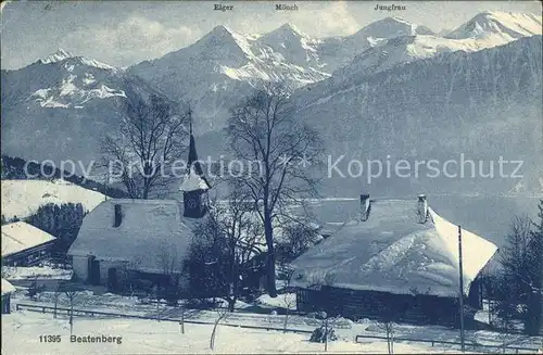 Beatenberg Kirche mit Eiger Moench Jungfrau Kat. Beatenberg