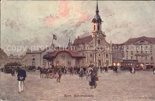 Bern BE Bahnhofplatz Pferdekutschen Strassenbahnen Kat. Bern