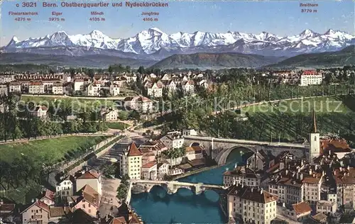 Bern BE Obstbergquartier und Neydeckbruecke mit Alpenpanorama Kat. Bern