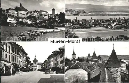 Murten Morat Bootsliegeplatz Panorama Dorfpartie Chateau Kat. Murten