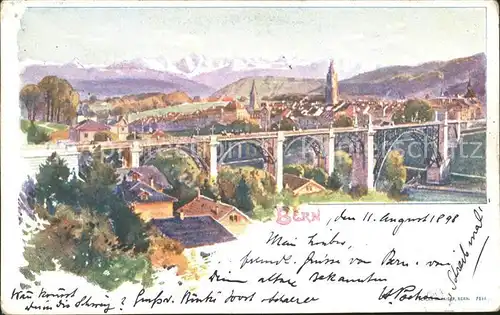 Bern BE Panorama mit Viadukt Kuenstlerkarte Kat. Bern