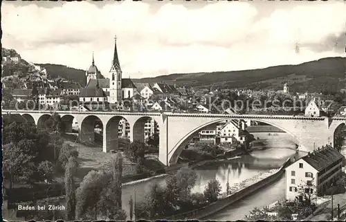 Baden AG Panorama Kirche Limmat Bruecke Kat. Baden