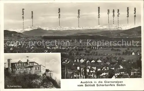 Baden AG Panorama mit Glarneralpen Schloss Schartenfels Kat. Baden