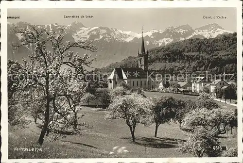 Attalens Kirche Alpenpanorama Kat. Attalens