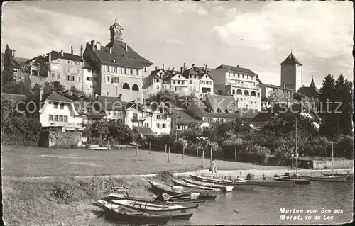 Murten Morat Blick vom See Bootsliegeplatz Kat. Murten