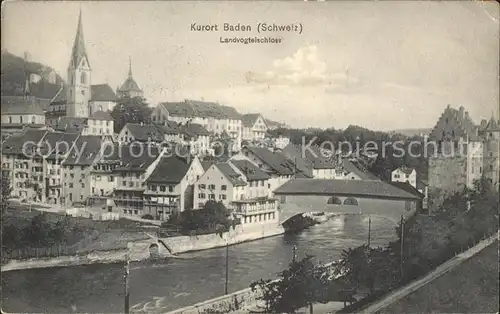 Baden AG Landvogteischloss Limmat Bruecke Kirche Kat. Baden