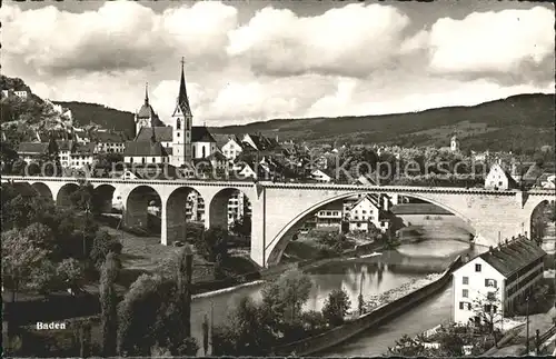 Baden AG Panorama Limmat Bruecke Kirche Kat. Baden