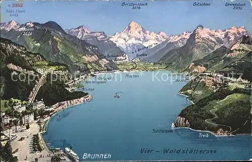 Brunnen SZ am Vierwaldstaettersee mit Alpen Panoramakarte Kat. Brunnen