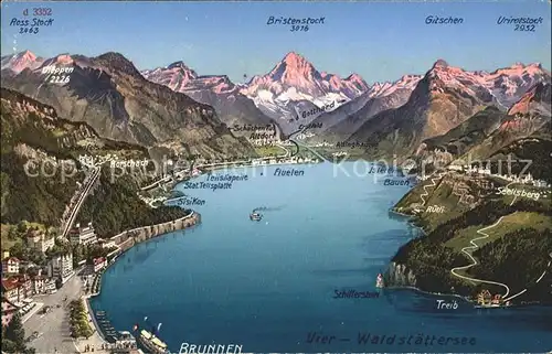 Brunnen SZ mit Vierwaldstaettersee und Alpen Panoramakarte Kat. Brunnen
