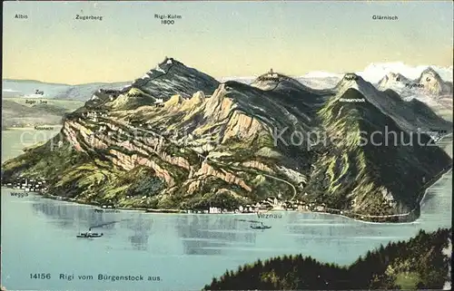 Rigi Kulm mit Albis Zugerberg Glaernisch Vierwaldstaettersee Kat. Rigi Kulm