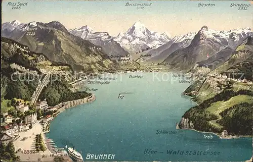 Brunnen SZ mit Vierwaldstaettersee und Alpen Panoramakarte Kat. Brunnen