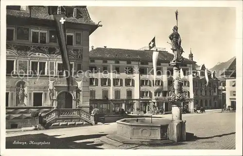 Schwyz Hauptplatz mit Brunnen Kat. Schwyz