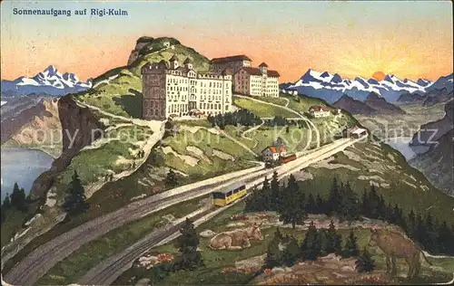 Rigi Kulm Hotel mit Rigibahn Sonnenaufgang Kat. Rigi Kulm