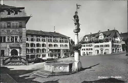 Schwyz Hauptplatz Dorfbrunnen Kat. Schwyz